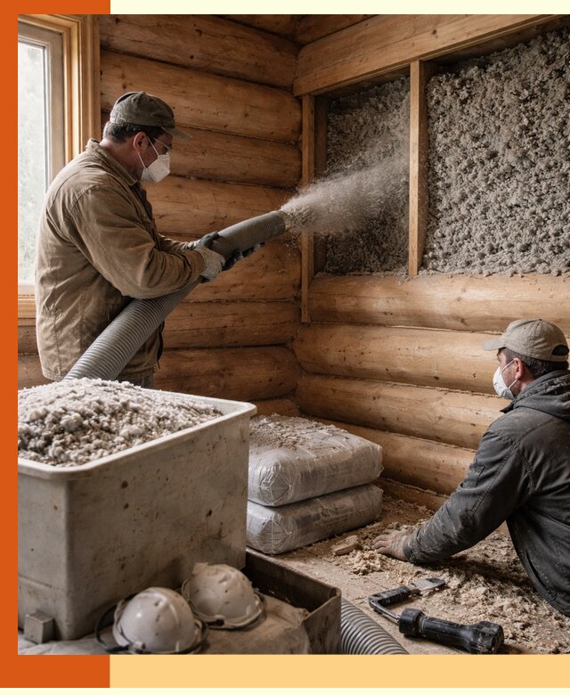 Утепление дома из бруса эковатой в Добрянке