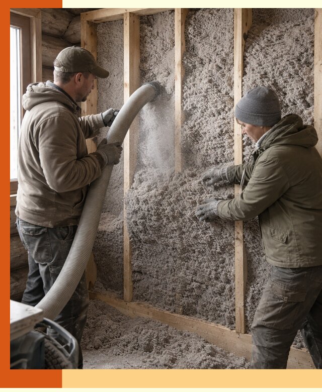 Утепление бревенчатого дома эковатой в Добрянке