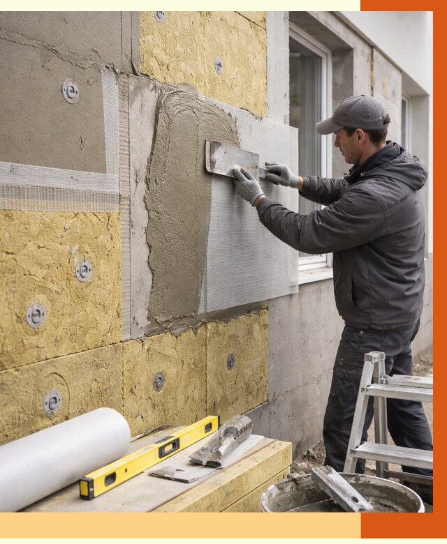 Утепление фасада под штукатурку в Добрянке от 4243 руб/м2 — монтаж пенопластом и минватой | ТепломастерДбр