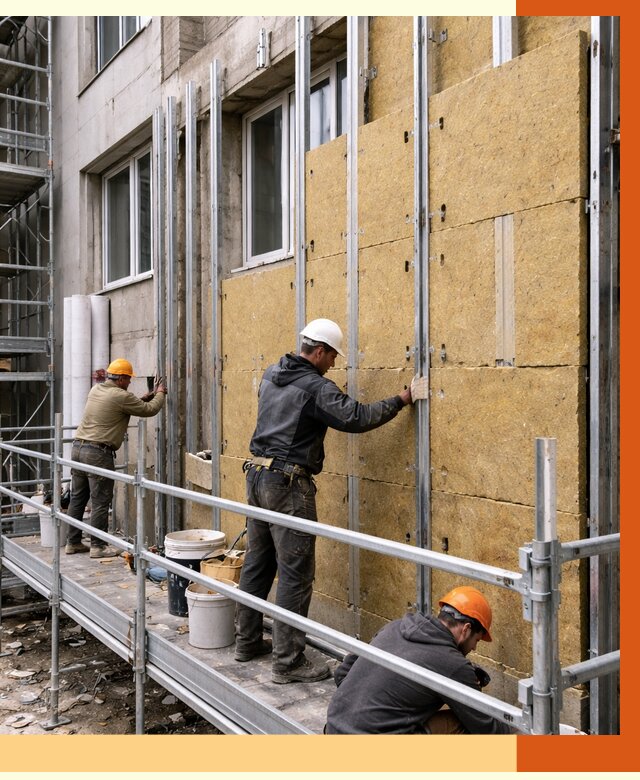 Утепление вентилируемого фасада в Добрянке от 5657 руб/м2 — монтаж и утепление вентфасад | ТепломастерДбр