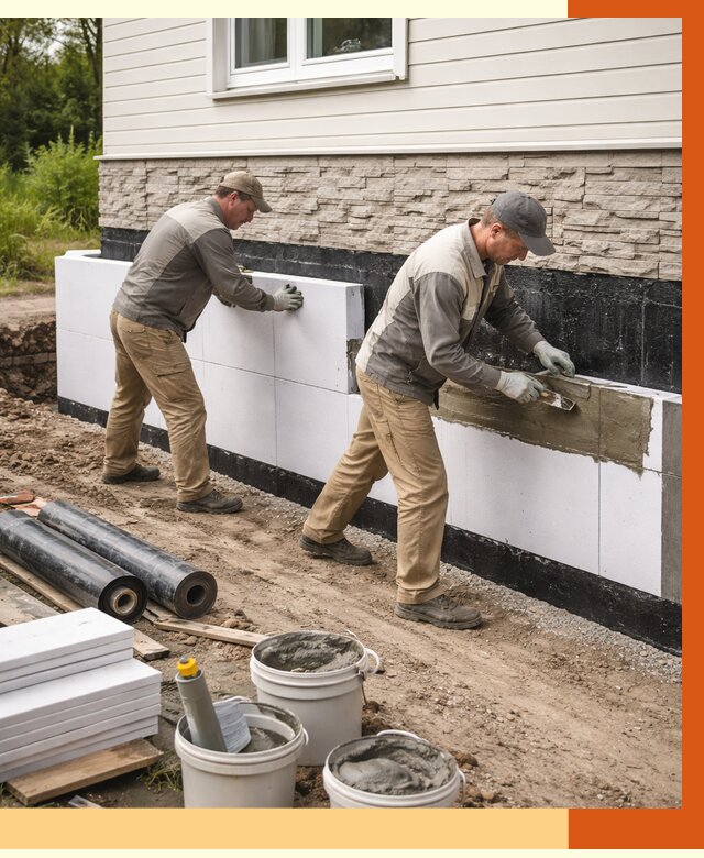 Утепление фундамента снаружи в Добрянке от 4243 руб. за м² | ТепломастерДбр