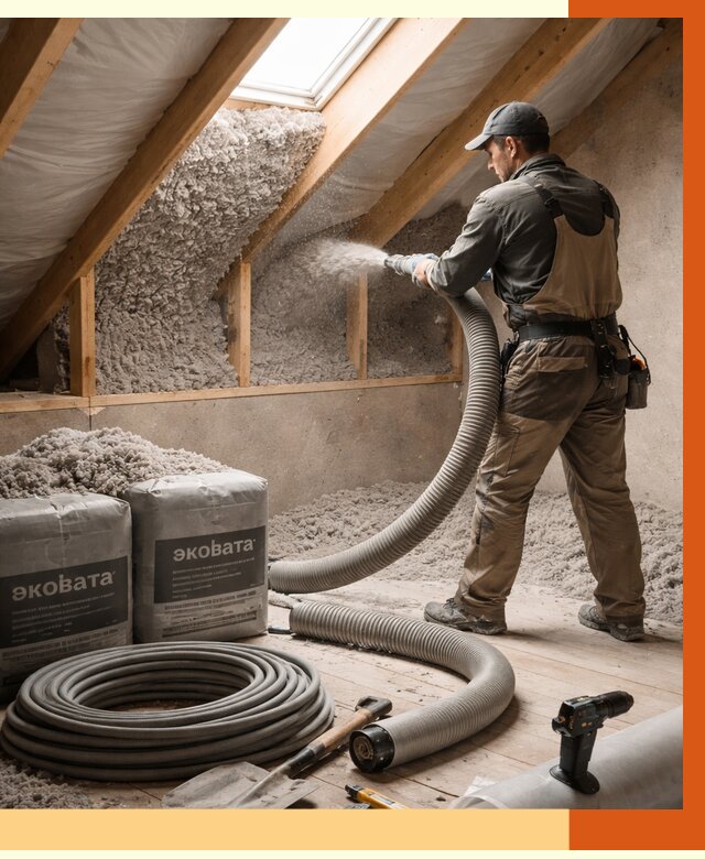 Утепление мансарды эковатой в Добрянке от 2222 руб/м2 — монтаж, задувка, цена | ТепломастерДбр