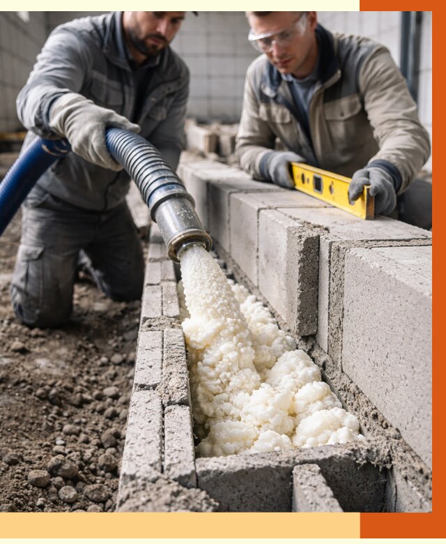 Заполнение колодцевой кладки ППУ в Добрянке от 4243 руб. за м2 | ТепломастерДбр