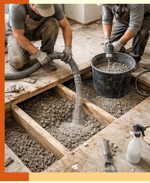 Заполнение пустот пола в Добрянке полиуретаном и пенополистиролом